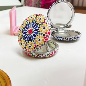 Pocket mirror, compact mirror l yellow mix oriental handbag mirror, Hanging gift l Wedding gift l Makeup mirror gift image 4