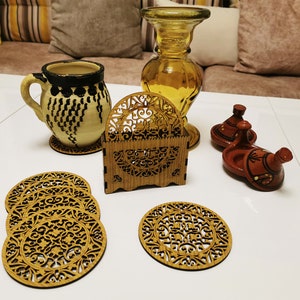 6 wooden coasters with support, Mom gift l Housewarming gift l Mosaic pattern decors of Fez, Andalusian, Persian image 2