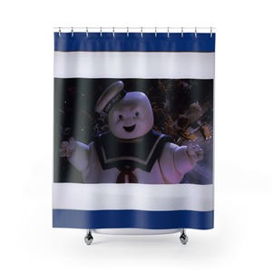 Stay Puft Ghostbusters Shower Curtain, Fun Bathroom Decor, Nerdy Gift, Vintage Style, Home Accessories, Halloween Decoration