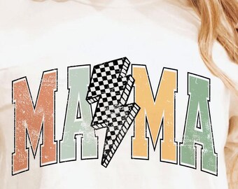 Lightning Bolt Mama PNG, Fall mama png, Mama Thanksgiving png, Fall png sublimation, Checkered Fall Shirt png DTF design Digital Download