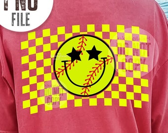 Smile Softball PNG / Checkered Softball Shirt png Sublimation / Softball Vibes png / Softball Mom png / Retro Softball png digital download