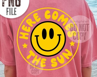 Retro Summer PNG, Smile Face Summer Shirt png Sublimation, Round Sun png Digital Download, Here Comes The Sun png, Happy Summer Vibes png