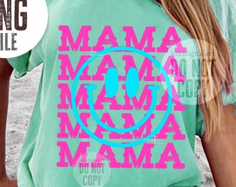 Hot Pink Mama PNG / Smile Mom png Sublimation Designs, Happy Mama T-Shirt png, Distressed mama png dtf dtg heat transfer digital download