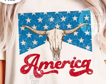 Western America Png, Bull 4th of July Png, Retro American Flag Png, Independence Day Png, Distressed Cowboy USA png dtf sublimation design