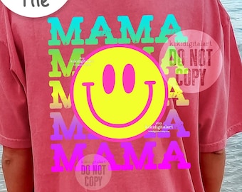 Neon Summer Mama png, Smile Mama Shirt Sublimation Design, Distressed Summer png digital download / Hot mom summer / bright colors beach png