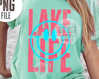 Smile Lake Life PNG / Summer png / Lake Bum png T-shirt Sublimation Designs / Smile Face Summer Shirt png, Lake png dtf dtg digital download