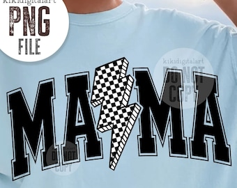Mama Lightning Bolt PNG, Mama Png, Mama Shirt a scacchi png, Mom Life Png, Mama Sublimation, Retro Mama png, Download di disegni di sublimazione