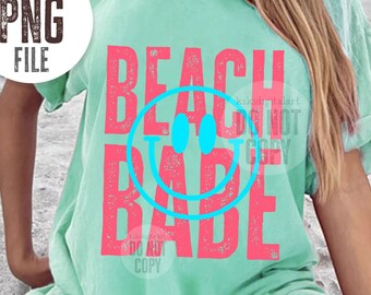 Beach Babe PNG, Summer png, Smile Face Beach png Sublimation Design, Trendy Summer Shirt png, Bright Colors Sun png dtf dtg digital download