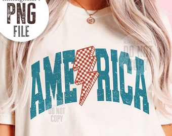 Vintage America png, 4th of July Png Shirt Design, Lightning Bolt America png Sublimation, checkered USA png instant digital download