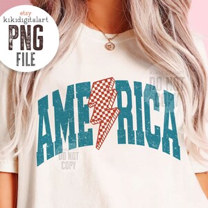 Vintage America png, 4th of July Png Shirt Design, Lightning Bolt America png Sublimation, checkered USA png instant digital download