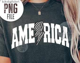 America PNG, Trendy USA Shirt png, Distressed 4th of July Png, America Sublimation, Checkered Lightning Bolt America png digital download