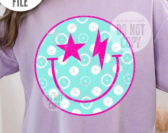Happy PNG / Smile Face png / Felle kleuren Hot Pink PNG / Summer Vibes png / Lightning Bolt Bougie Mama Smile Shirt Design Digitale Download