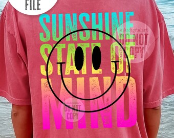 Sunshine State Of Mind PNG, Sublimación de verano retro, Verano de moda popular, Sunshine Png, Smile Preppy Summer Design Png descarga digital