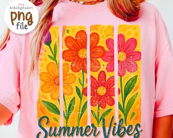 Summer Vibes Png, Floral Summer Sublimation Design, Watercolor Summer Png, Trendy Summer Shirt DTF Transfer Design, Digital Download