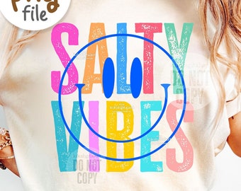 Smile Salty Vibes PNG / Neon Beach Sublimation Designs / Happy Face png / Salty png / Beach png / Ocean shirt png dtf dtg digital download