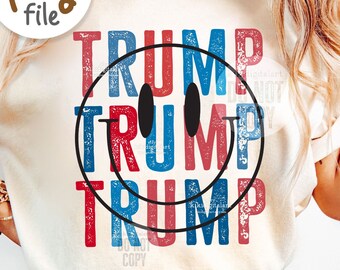 Leende Trump png, Trump-flicka png republikansk png, valet 2024 png, sublimeringsdesign för Trump-skjorta, digital nedladdning av nödställda Trump USA png