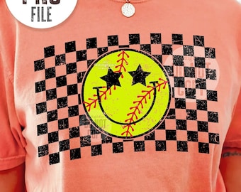 Softball PNG Smile Face Softball Shirt png Sublimation / Softball Vibes png / Softball Mom png / Checkered Softball png dtf digital download