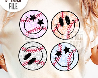 Sparkly Baseball PNG, Smile Face Baseball png Sublimation, Baseball PNG, Bright Baseball Shirt png Faux Sequin Glitter baseball png download