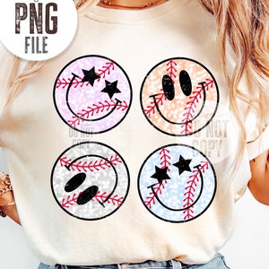 Sparkly Baseball PNG, Smile Face Baseball png Sublimation, Baseball PNG, Bright Baseball Shirt png Faux Sequin Glitter baseball png download
