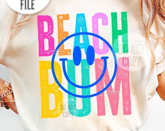Smile Beach Bum PNG / Neon Summer png, Beach Babe png Sublimatie Designs, Smile Face Shirt png, Beach Life png dtf dtg digitale download