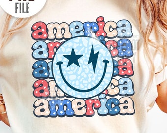 Happy America png, USA Shirt png, 4th of July Png, Stars and Stripes, Smile face America png Sublimation dtf dtg transfer digital download