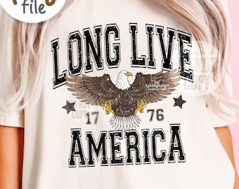Long Live America PNG / Eagle USA Flag Sublimation Design, 4th of July Shirt png / Independence Day Patriotic Rock Band Digital Download