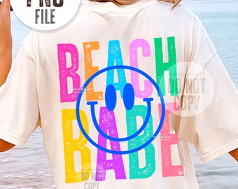 Smile Beach Babe PNG / Neon Summer png, Beach Vibes png Sublimation Designs, Beach Shirt png, Beach Bum png dtf digital download