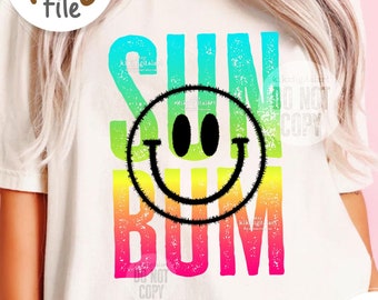 Sun Bum PNG / Beach Smile Face png / Summer PNG / Comfort Colors Shirt Designs png Sublimation file / Retro Happy Face DTF Transfer Design