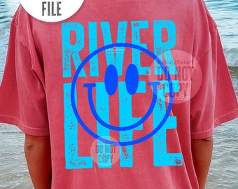 River Life PNG / Smile Face Summer png / River Bum png T-shirt Sublimation Designs, Distressed Blue River png DTF transfer digital download