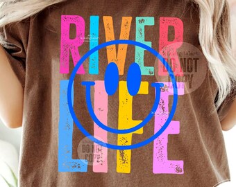 Distressed River PNG / Smile face Summer png / River life Shirt png Sublimation Design, Neon Colors River png DTF transfer digital download