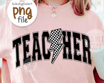 Lightning Bolt Teacher png Sublimation, Vintage teacher png, Teacher Shirt png Design, checkered teacher png instant digital download