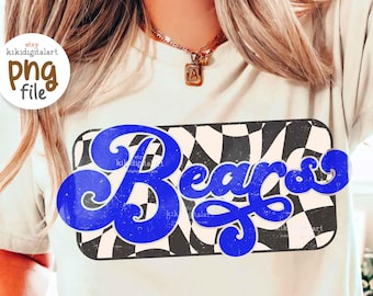 Bears Png, Retro Checkered Mascot Png, Bears Game Day Shirt Png, Football Png, Bears Tailgate Png, Vintage Bears Png, Bears Spirit Png Dtf