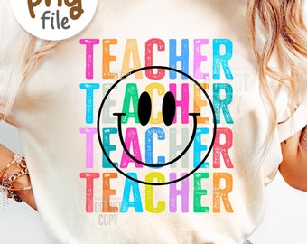 Sonrisa Maestro PNG / Maestro angustiado png / Regreso a la escuela png / Colores brillantes Sublimación del maestro / retro Camisa del maestro png descargar