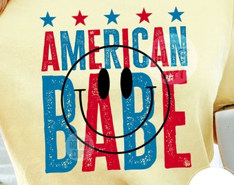 American Babe PNG / Smile America png / Distressed USA png sublimation / 4th of July summer png / American Girl png / Beach America png dtf