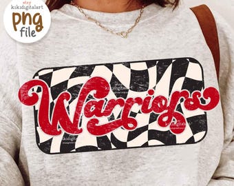 Warriors Png, Retro Checkered Mascot Png, Warriors Game Day Shirt Png, Football Png, Baseball Png, Warriors Tailgate, Vintage Warriors Png