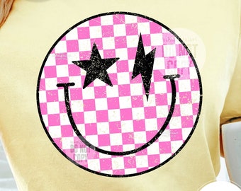 Retro Checkered Smile Face Png / pink checkers / Distressed Smile png  Preppy happy face png, Vintage Boho smile face png Shirt Sublimation