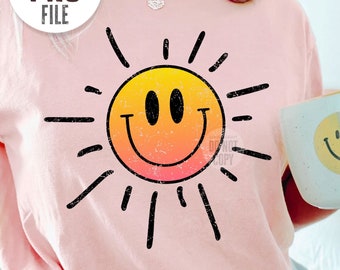 Smile Sun png / Sunshine Smile Face PNG / Sunshine Png / Summer Shirt png / Happy Face png / Distressed Summer Sublimation Designs DTF DTG