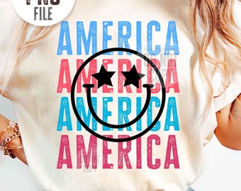 Smile America PNG / 4th of July png / Independence Day png T-shirt Sublimation Designs, Smile Face USA Shirt png, American Babe png download