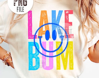 Lake Bum PNG / Neon PNG / Summer png / Lake Bum Sublimation Designs / Smile Face Shirt png / Lake png / Lake Life png digital download