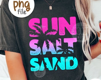 Retro Summer PNG / Sun Salt Sand png / Neon Summer png / Summer vibes T-shirt png Sublimation Designs / Ocean png /Palm Tree png download