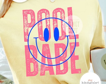 Distressed Summer PNG / Pool Babe PNG / Retro Summer png Sublimation Designs / Smile Face Shirt png / Pool Bum png dtf dtg digital download