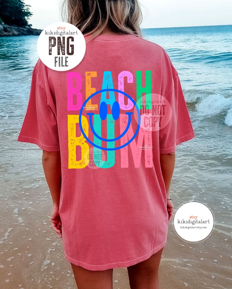 Smile Beach Bum PNG / Neon Summer png, Beach Babe png Sublimation Designs, Smile Face Shirt png, Beach Life png dtf dtg digital download