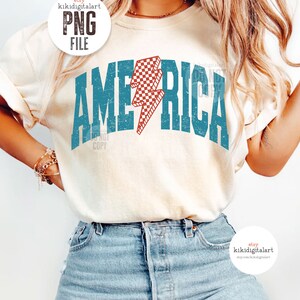 Vintage America png, 4th of July Png Shirt Design, Lightning Bolt America png Sublimation, checkered USA png instant digital download