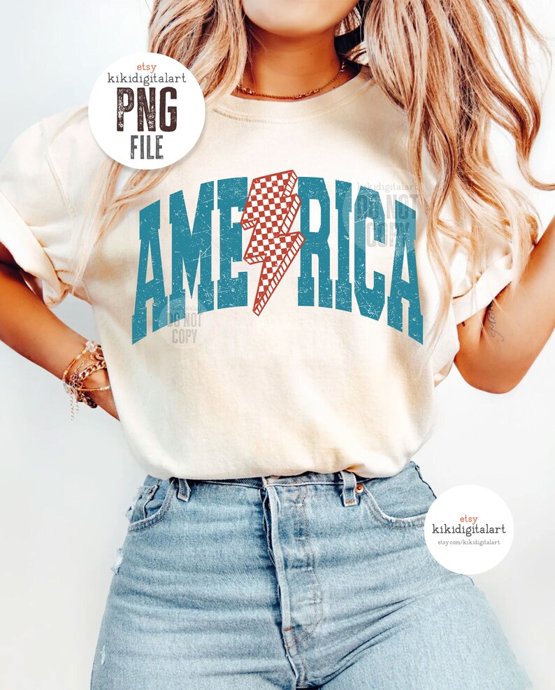 Vintage America png, 4th of July Png Shirt Design, Lightning Bolt America png Sublimation, checkered USA png instant digital download