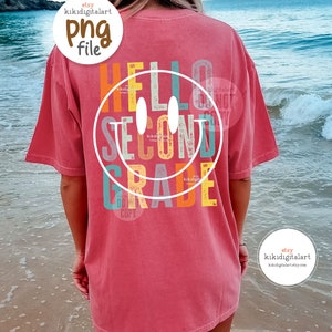 Hello Second Grade PNG / Retro 2nd Grade Teacher png / Back to school png / Smile face teacher sublimation / Distressed Teacher Shirt png