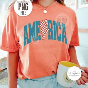 Vintage America png, 4th of July Png Shirt Design, Lightning Bolt America png Sublimation, checkered USA png instant digital download