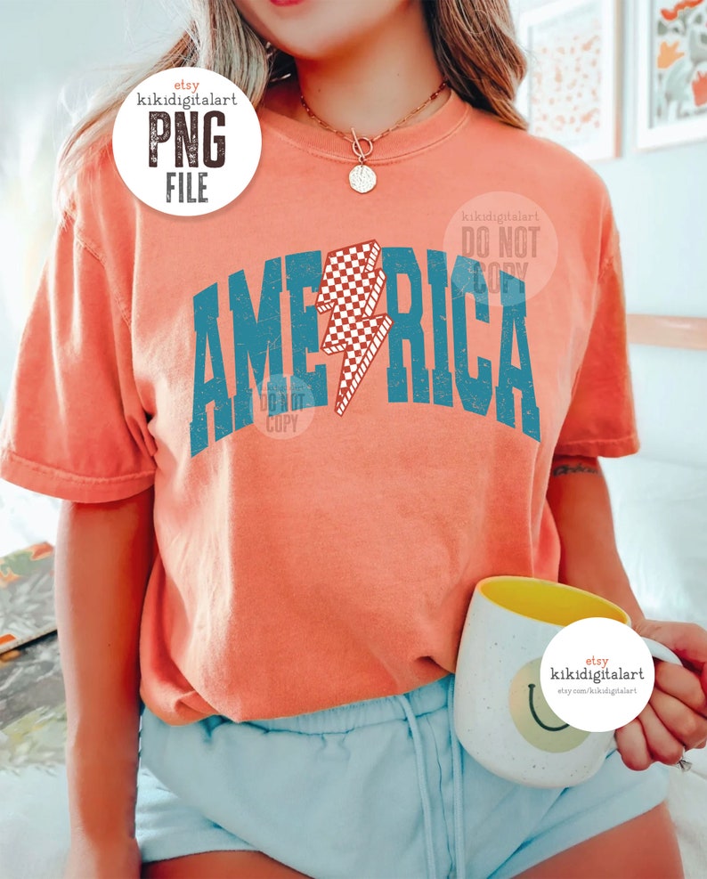 Vintage America png, 4th of July Png Shirt Design, Lightning Bolt America png Sublimation, checkered USA png instant digital download
