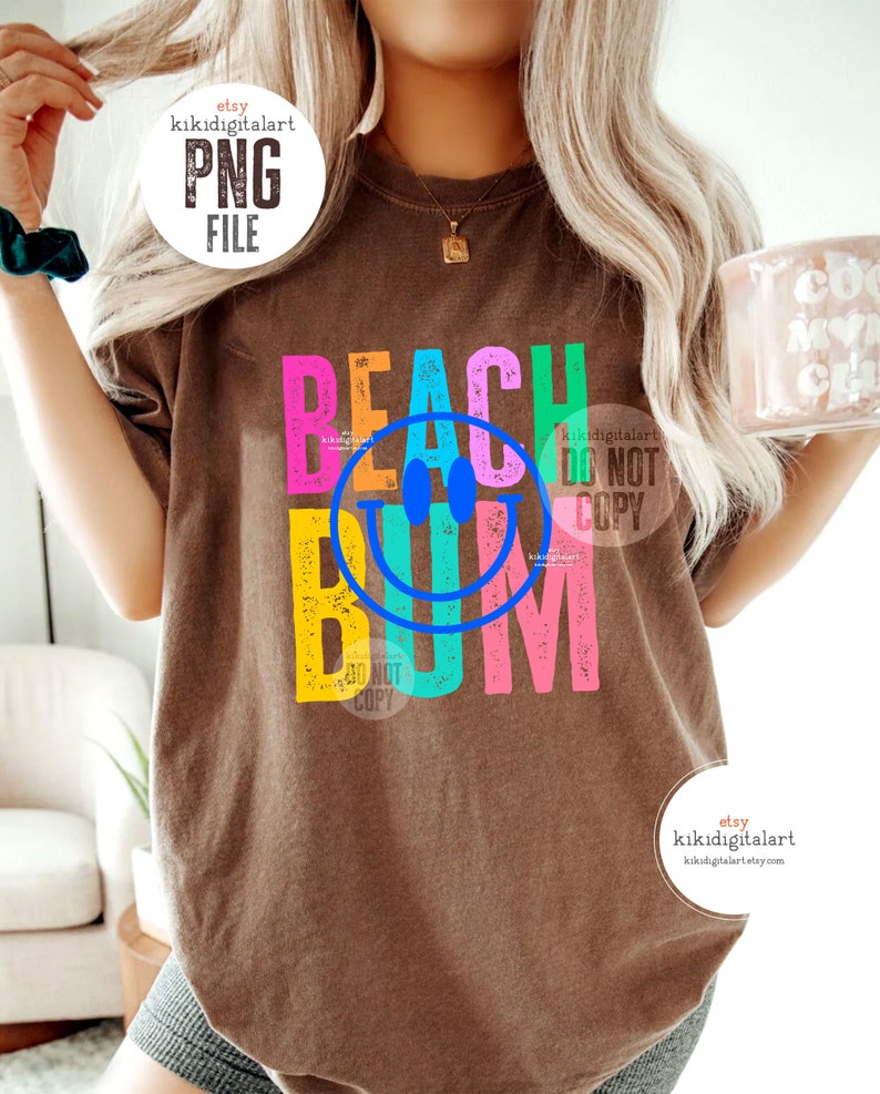 Smile Beach Bum PNG / Neon Summer png, Beach Babe png Sublimation Designs, Smile Face Shirt png, Beach Life png dtf dtg digital download