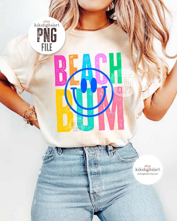 Smile Beach Bum PNG / Neon Summer png, Beach Babe png Sublimation Designs, Smile Face Shirt png, Beach Life png dtf dtg digital download