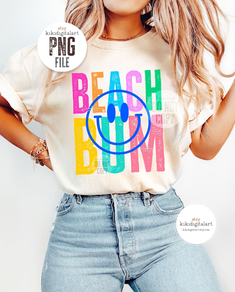 Smile Beach Bum PNG / Neon Summer png, Beach Babe png Sublimation Designs, Smile Face Shirt png, Beach Life png dtf dtg digital download